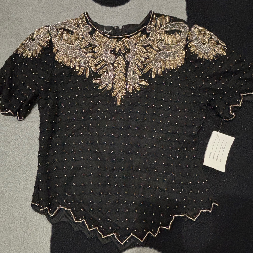 VTG Elegant Black and Gold Embellished Women's Top